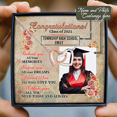 Alternative view of Personalized Photo Graduation Congratulation Wishes All You Need Today & Always Interlocking Hearts Necklace