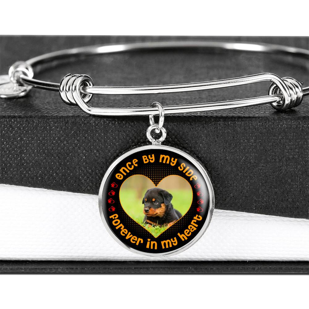 Personalized Photo Once by My Side Forever in My Heart Pet Owner Gifts Circle Pendant Necklace - Bangle