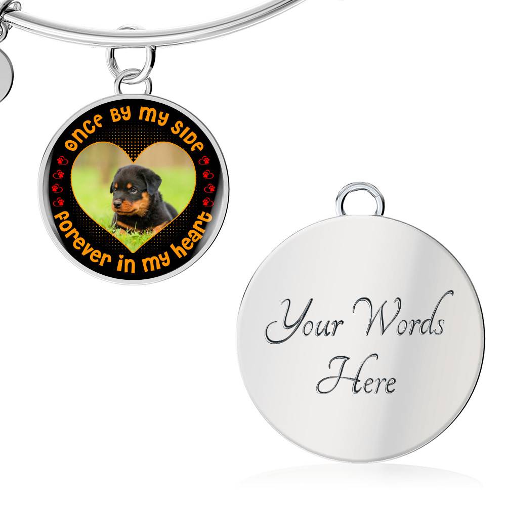 Personalized Photo Once by My Side Forever in My Heart Pet Owner Gifts Circle Pendant Necklace - Bangle