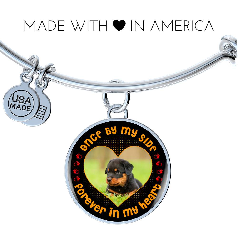 Personalized Photo Once by My Side Forever in My Heart Pet Owner Gifts Circle Pendant Necklace - Bangle