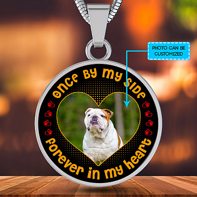 Alternative view of Personalized Photo Once by My Side Forever in My Heart Pet Owner Gifts Circle Pendant Necklace - Bangle