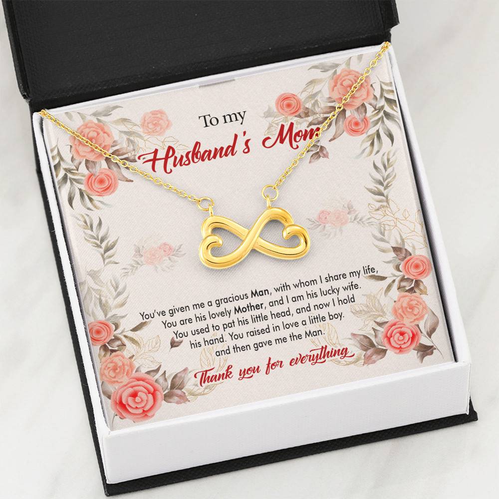 To My Husband's Mom You've Given Me a Gracious Man with Whom I Share My Life Infinity Hearts Pendant Necklace