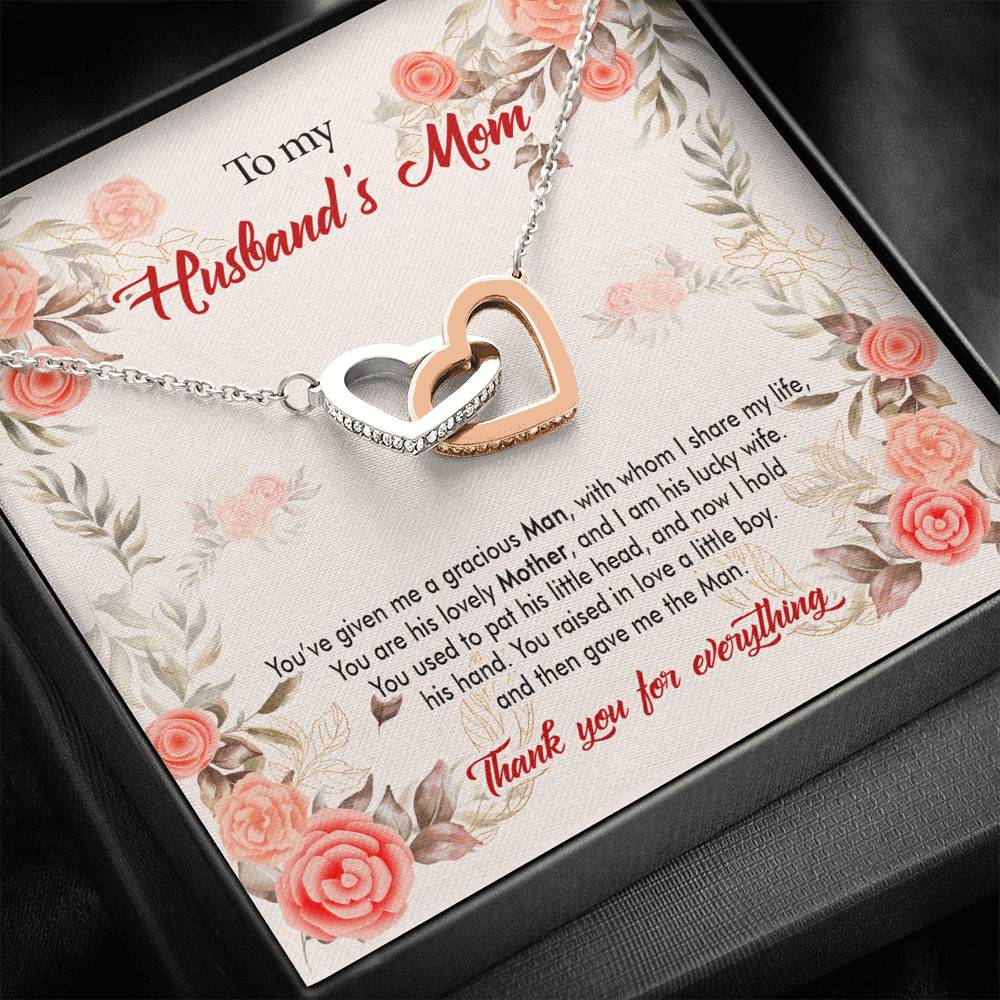 To My Husband's Mom You've Given Me a Gracious Man with Whom I Share My Life Interlocking Hearts Pendant Necklace
