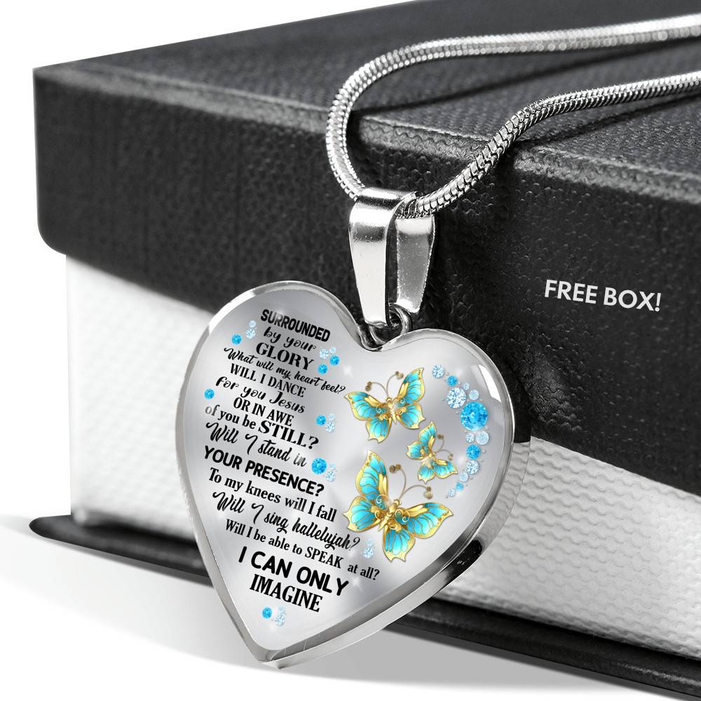 Butterfly Surrounded by Your Glory What Will My Heart Feel Will I Dance for You Jesus Heart Pendant Necklace