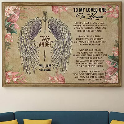 Personalized Sympathy Memorial Gift for Who Lost Husband Framed Canvas-to My Loved in Heaven Unframed Poster