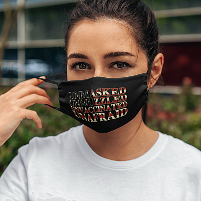 Alternative view of Unmasked Unmuzzled Unvaccinated Unafraid America Flag Washable Reusable Custom Printed Cloth Face Mask Cover
