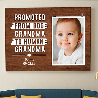 Alternative view of Custom Photo Promoted From Dog Grandma To Human Grandma Framed Canvas - Unframed Poster
