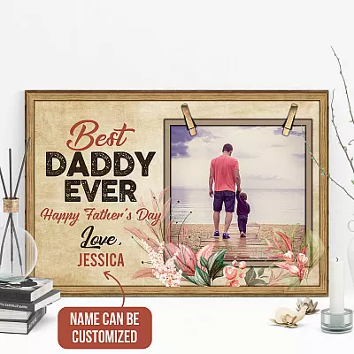 Personalized Photo Best Daddy Ever Happy Father's Day Gallery Wrapped Framed Canvas Prints - Unframed Poster