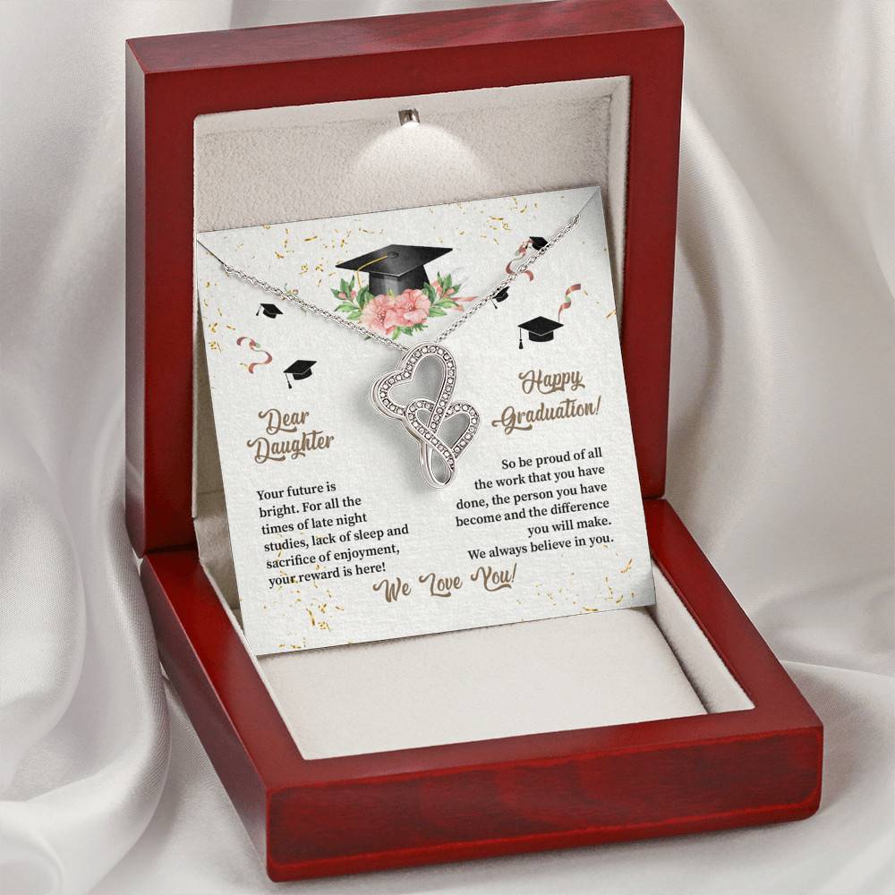 Dear Daughter Happy Graduation We Always Believed In You We Love You Double Hearts Necklace