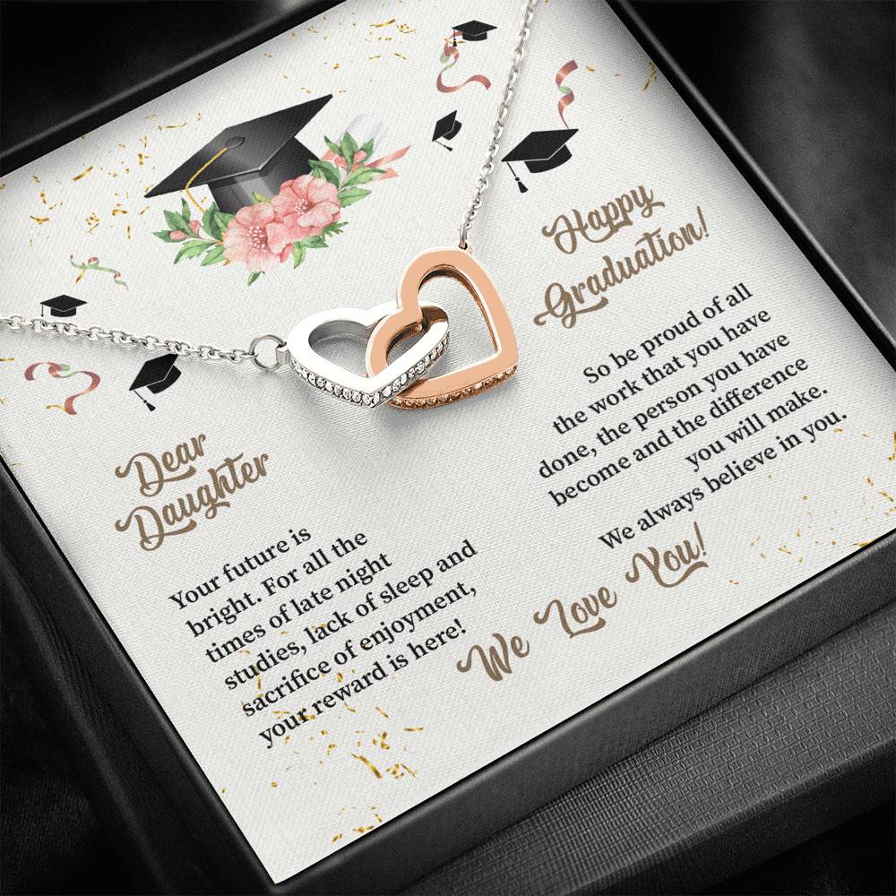 Dear Daughter Happy Graduation We Always Believed In You We Love You Joined Interlocking Hearts Necklace