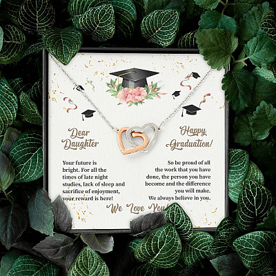 Dear Daughter Happy Graduation We Always Believed In You We Love You Joined Interlocking Hearts Necklace