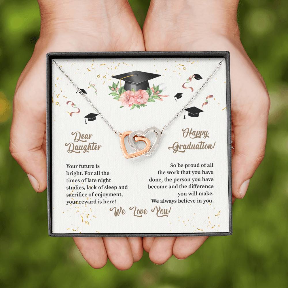 Dear Daughter Happy Graduation We Always Believed In You We Love You Joined Interlocking Hearts Necklace