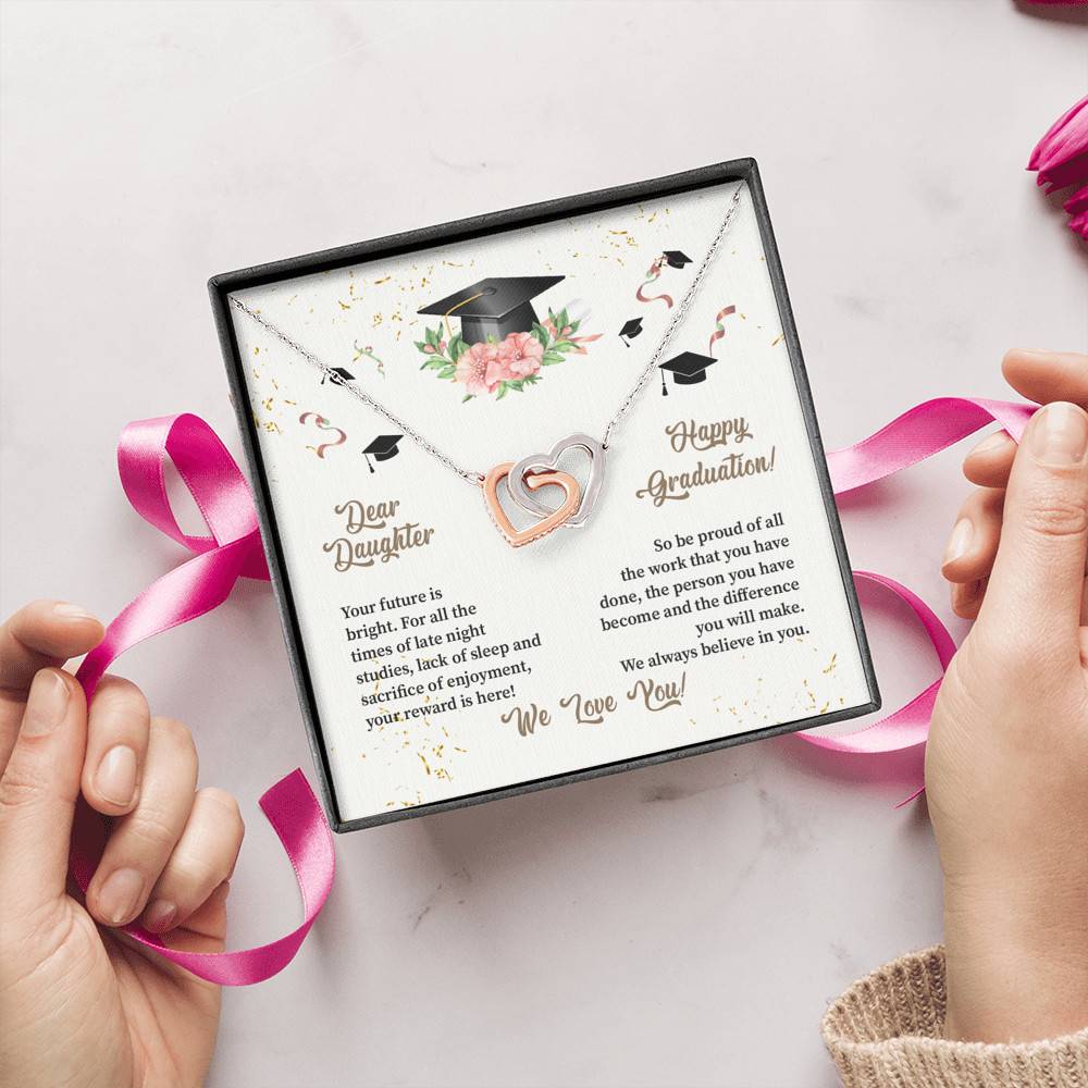 Dear Daughter Happy Graduation We Always Believed In You We Love You Joined Interlocking Hearts Necklace