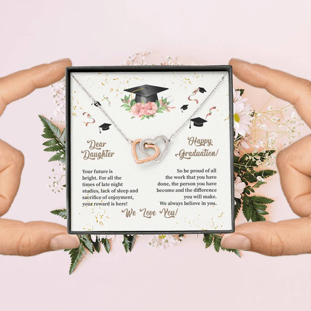 Dear Daughter Happy Graduation We Always Believed In You We Love You Joined Interlocking Hearts Necklace