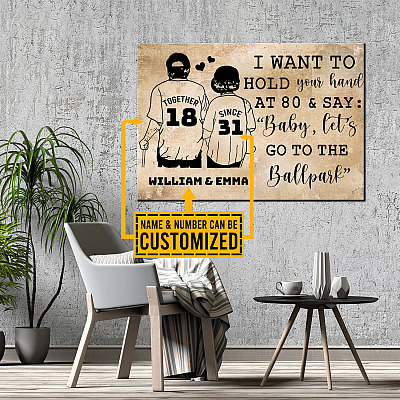 Alternative view of Personalized I Want To Hold Your Hand At 80 And Say Baby Let’s Go To Ballpark Canvas Prints – Unframed Poster