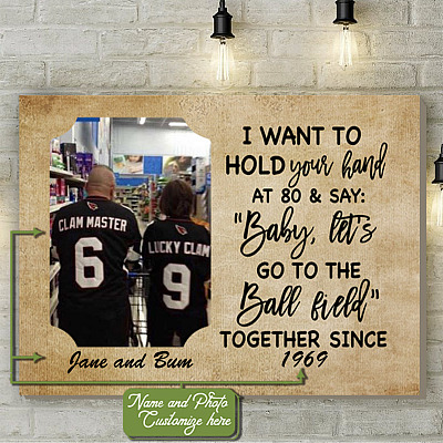 Personalized Baseball Couple I Want To Hold Your Hand Framed Canvas - Unframed Poster - Baseball Lover Gift