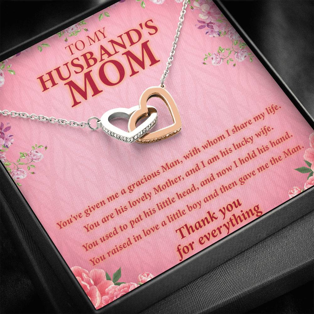 To My Husband's Mom You've Given Me A Gracious Man Mother In Law Interlocking Hearts Necklace