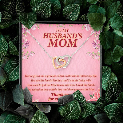 To My Husband's Mom You've Given Me A Gracious Man Mother In Law Interlocking Hearts Necklace