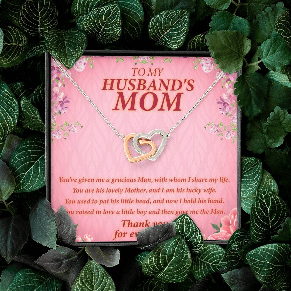To My Husband's Mom You've Given Me A Gracious Man Mother In Law Interlocking Hearts Necklace