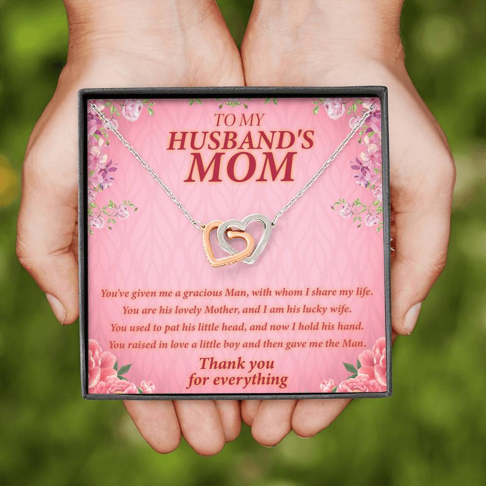To My Husband's Mom You've Given Me A Gracious Man Mother In Law Interlocking Hearts Necklace