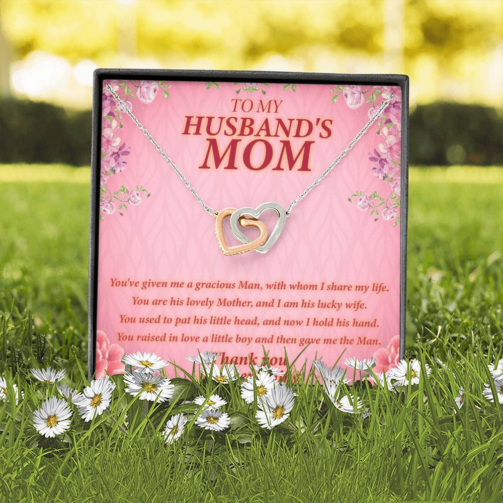 To My Husband's Mom You've Given Me A Gracious Man Mother In Law Interlocking Hearts Necklace