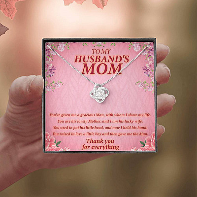 To My Husband's Mom You've Given Me A Gracious Man Mother In Law Love Knot Pendant Necklace