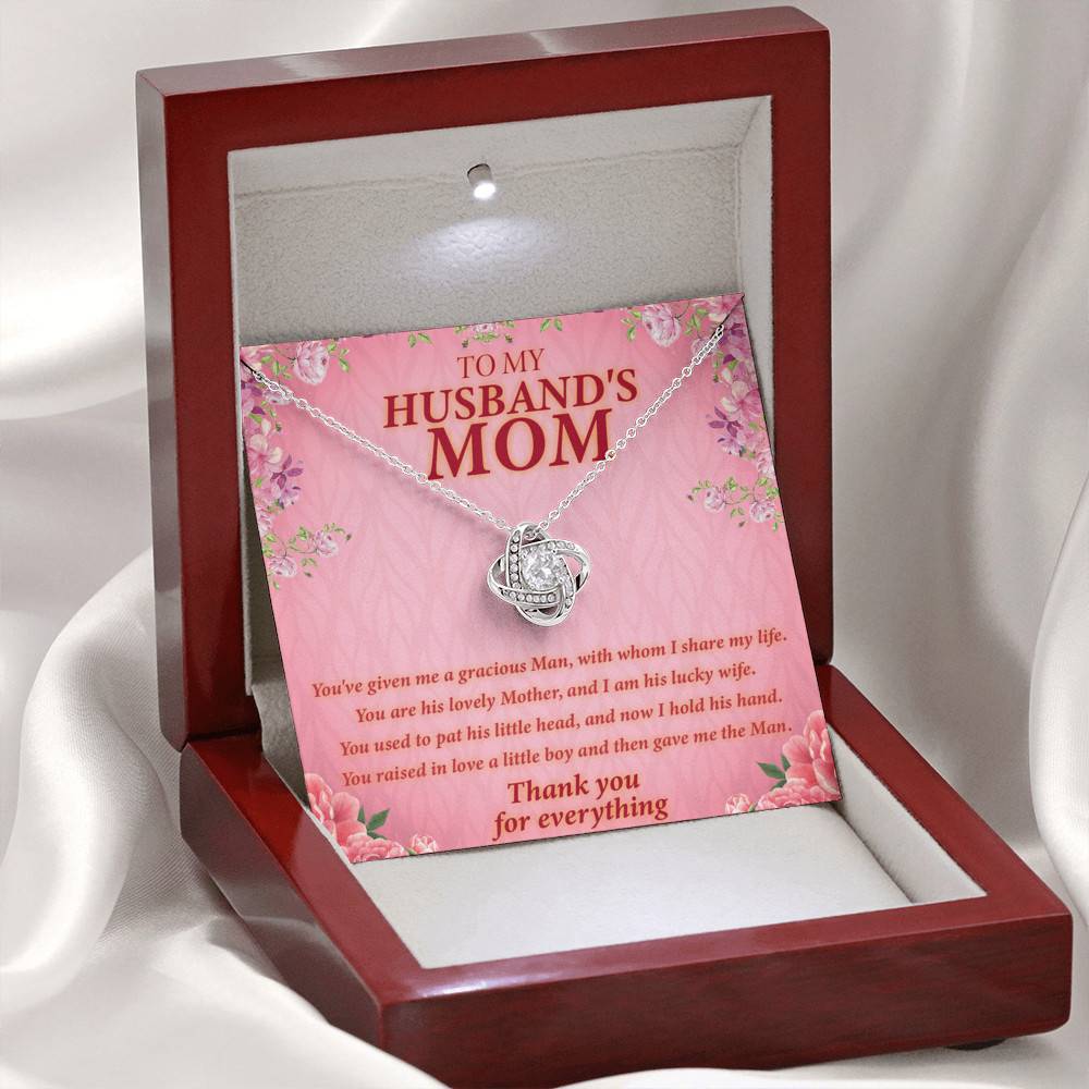 To My Husband's Mom You've Given Me A Gracious Man Mother In Law Love Knot Pendant Necklace