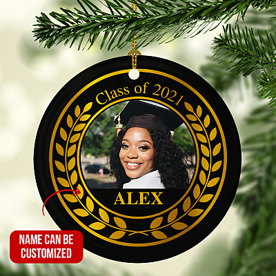 Personalized Photo Class Of 2021 Decorative Graduation Ornament - Holiday Flat Circle Ornament