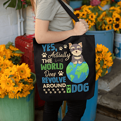 Alternative view of Dog Lover Gift Yes Actually the World Revolve Around My Dog All Over Print Tote Bag - Shoulder Bag