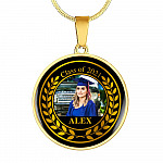 Personalized Photo Class Of 2021 Circle Pendant Necklace - Circle Luxury Necklace (Gold Plated)