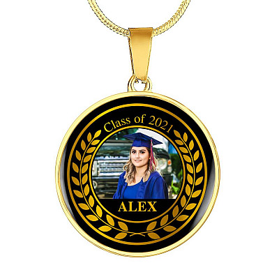 Personalized Photo Class Of 2021 Circle Pendant Necklace - Circle Luxury Necklace (Gold Plated)