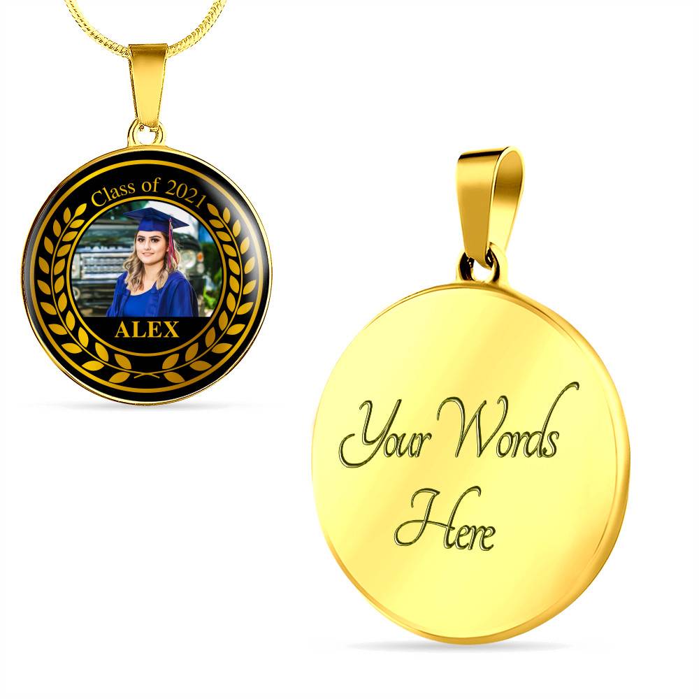 Personalized Photo Class Of 2021 Circle Pendant Necklace - Circle Luxury Necklace (Gold Plated)