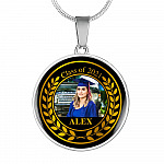 Personalized Photo Class Of 2021 Circle Pendant Necklace - Circle Luxury Necklace (Silver)