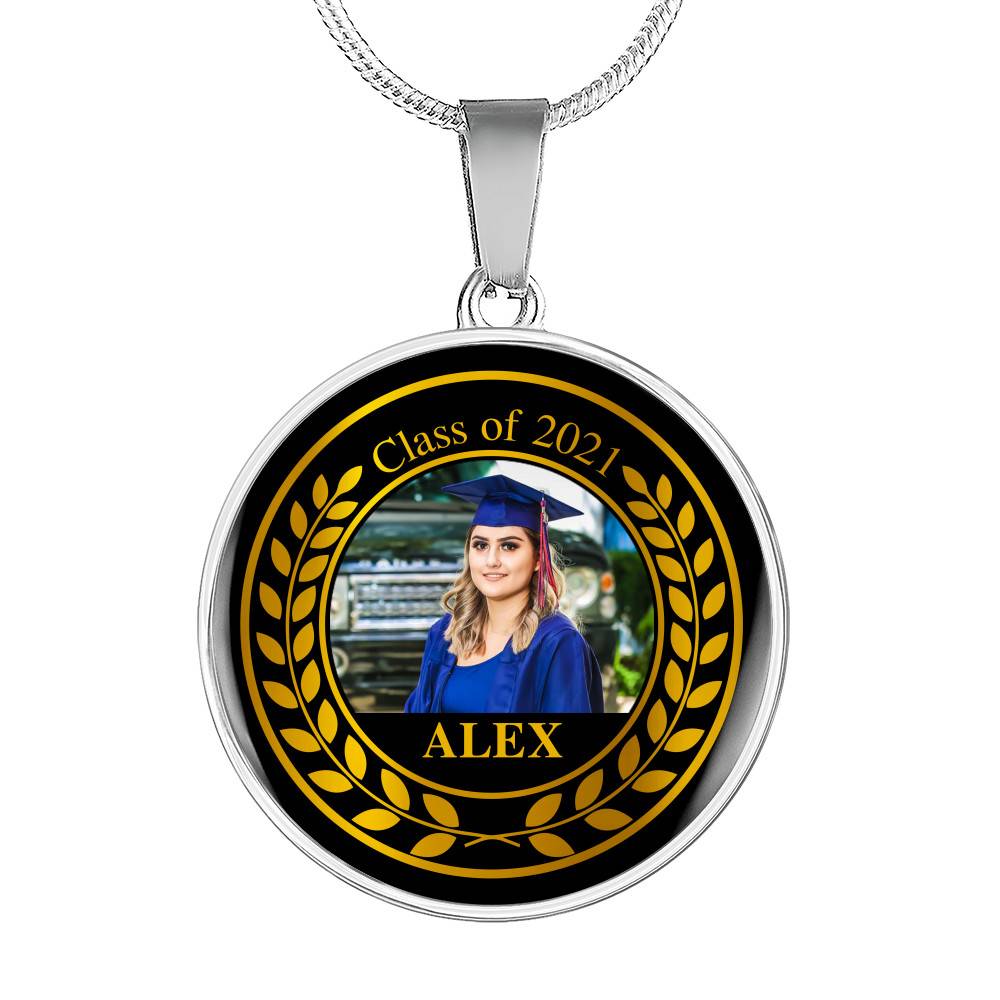 Personalized Photo Class Of 2021 Circle Pendant Necklace - Circle Luxury Necklace (Silver)