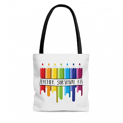 Teacher Survival Kit All Over Print Tote Bag - Shoulder Bag - Reusable Grocery Shopping Bag