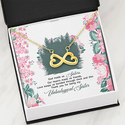 God Made Us Sisters Thank You for Being My Unbiological Sister Infinity Heart Pendant Necklace