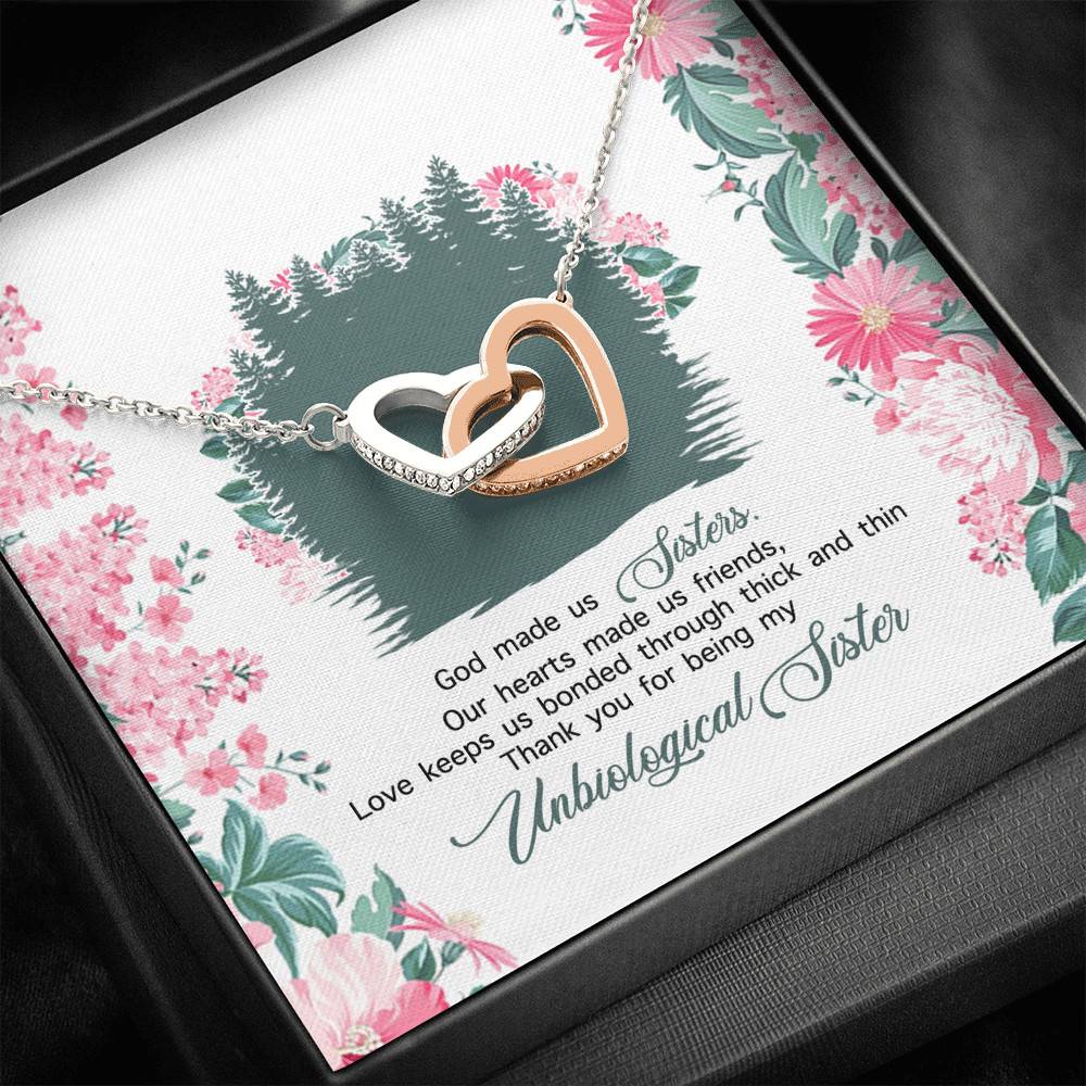 God Made Us Sisters Thank You for Being My Unbiological Sister Interlocking Hearts Pendant Necklace