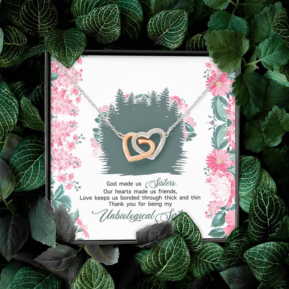 God Made Us Sisters Thank You for Being My Unbiological Sister Interlocking Hearts Pendant Necklace