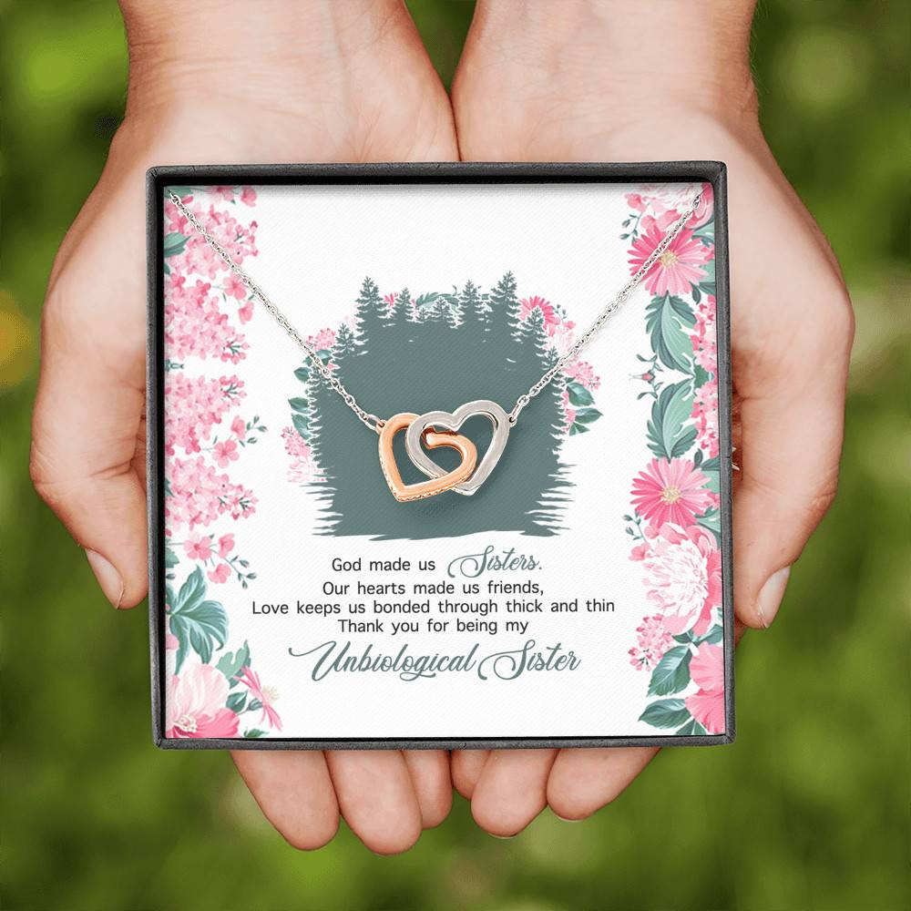 God Made Us Sisters Thank You for Being My Unbiological Sister Interlocking Hearts Pendant Necklace