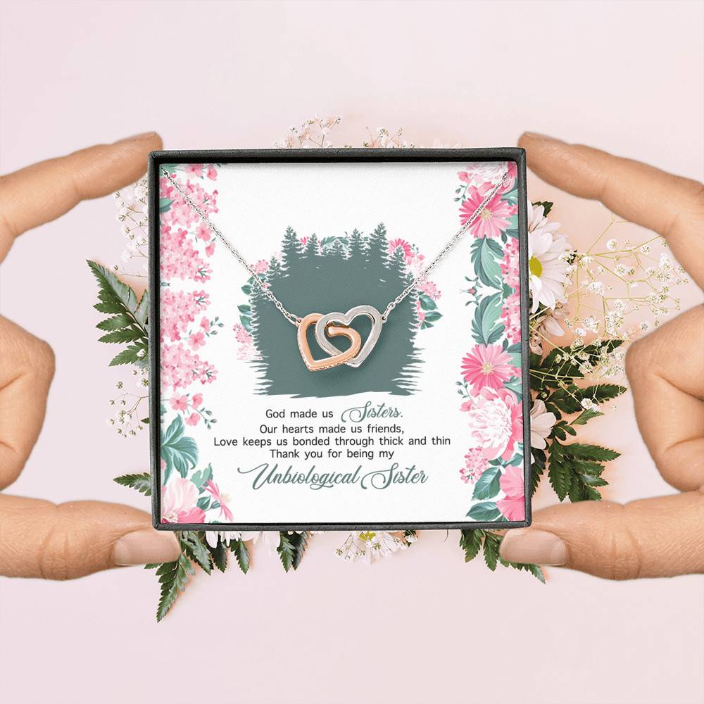 God Made Us Sisters Thank You for Being My Unbiological Sister Interlocking Hearts Pendant Necklace