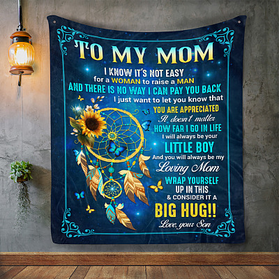 Alternative view of DreamCatcher To My Mom I Know It's Not Easy for A Woman To Raise A Man Fleece Blanket - Mink Blanket -Woven Blanket