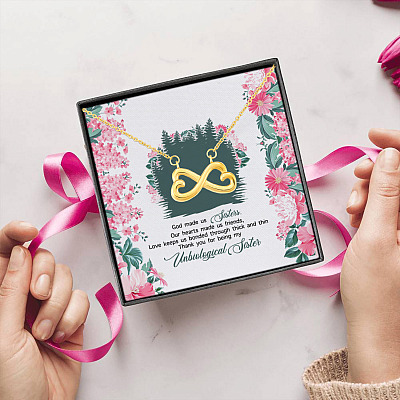 Alternative view of God Made Us Sisters Thank You for Being My Unbiological Sister Infinity Heart Pendant Necklace