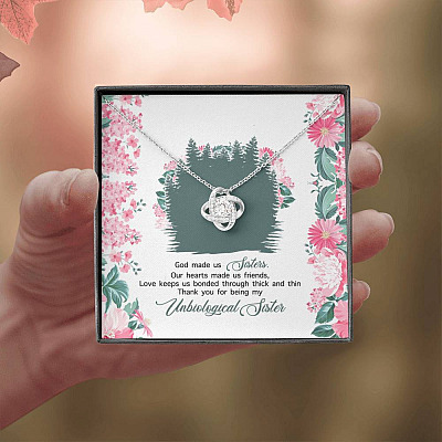 God Made Us Sisters Thank You for Being My Unbiological Sister Love Knot Pendant Necklace