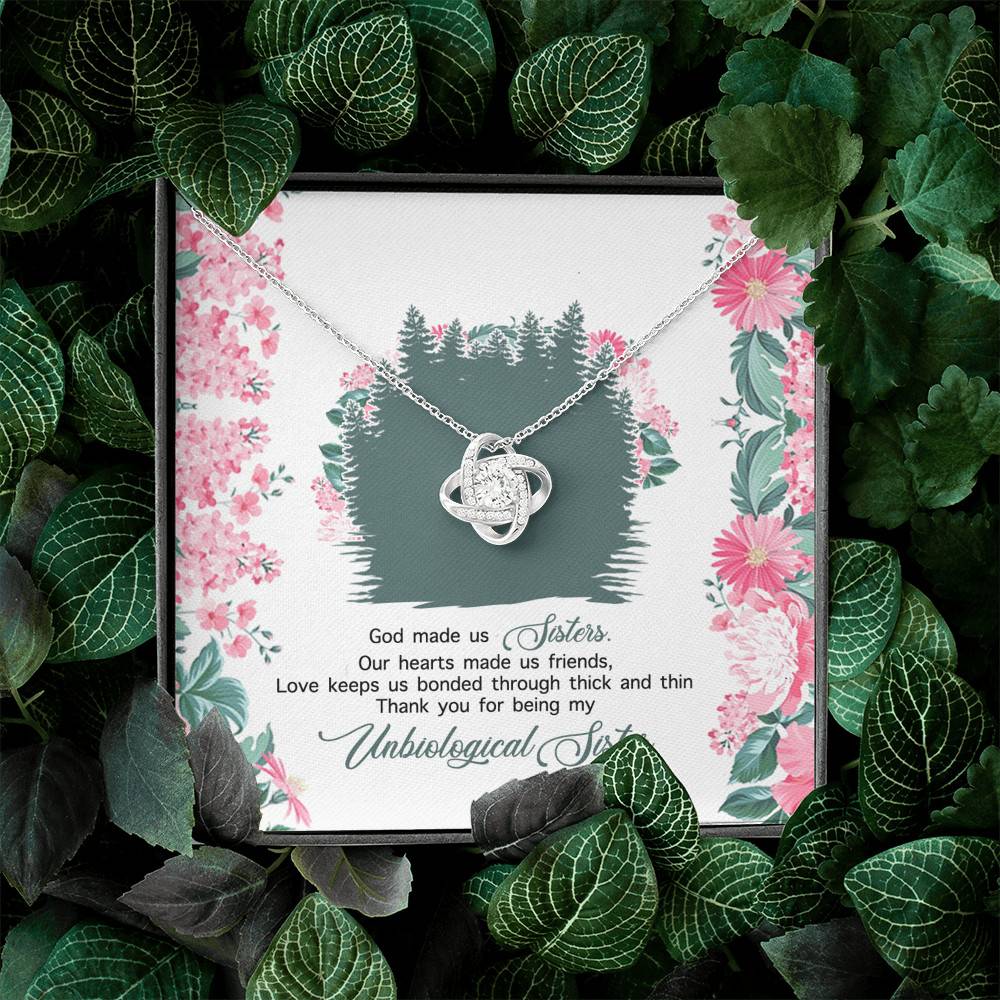 God Made Us Sisters Thank You for Being My Unbiological Sister Love Knot Pendant Necklace