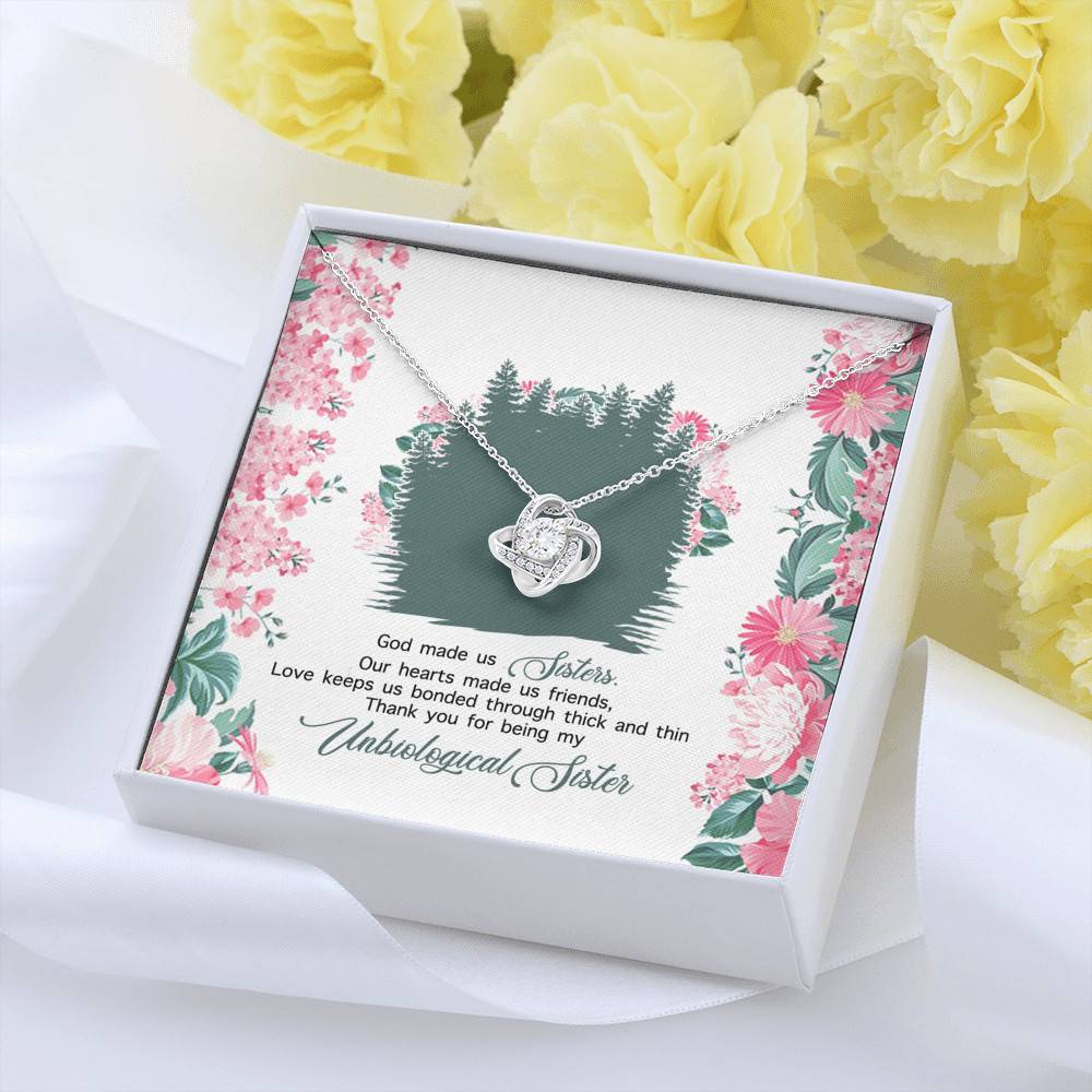 God Made Us Sisters Thank You for Being My Unbiological Sister Love Knot Pendant Necklace