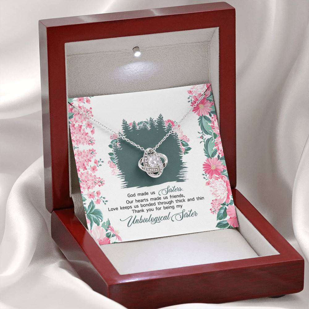 God Made Us Sisters Thank You for Being My Unbiological Sister Love Knot Pendant Necklace