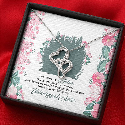 God Made Us Sisters Thank You for Being My Unbiological Sister Double Hearts Pendant Necklace