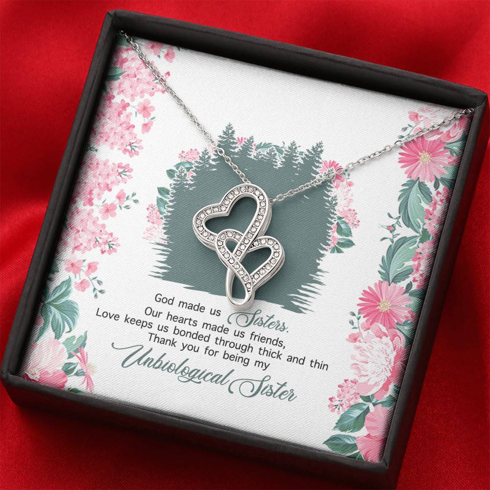 God Made Us Sisters Thank You for Being My Unbiological Sister Double Hearts Pendant Necklace