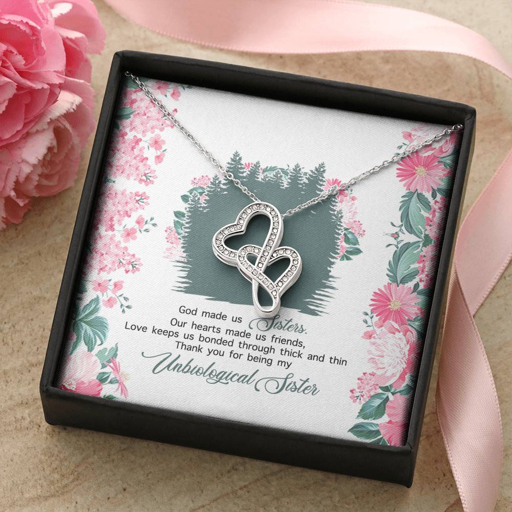 God Made Us Sisters Thank You for Being My Unbiological Sister Double Hearts Pendant Necklace