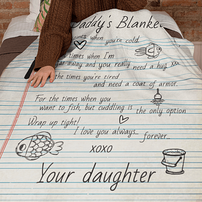 From Daughter Daddy's Blanket for the Times When You're Cold Love You Always Fishing Fleece-Mink Sherpa-Woven Blanket
